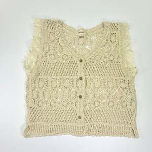 Adora Crochet Eyelet Ruffle Vest Top In Beige OS